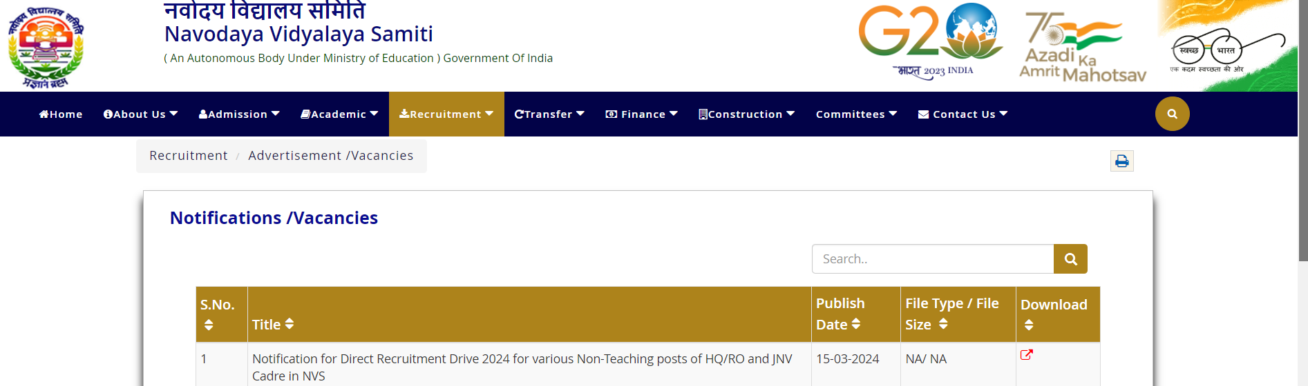 NVS Staff Nurse Recruitment