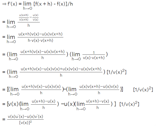 Quotient Rule Formula Proof Using Derivative and Limit Properties