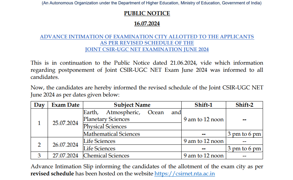 CSIR NET EXam Date