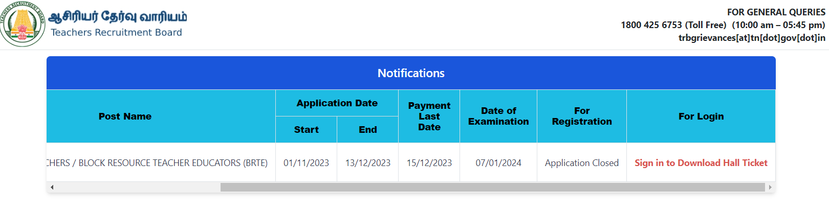 TN TRB Hall Ticket 2023