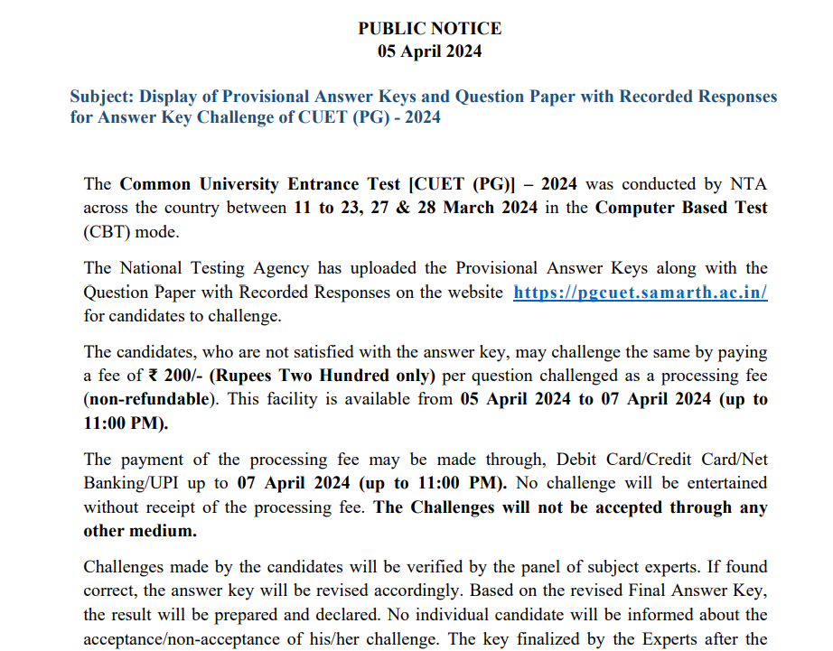 CUET PG Answer KEY