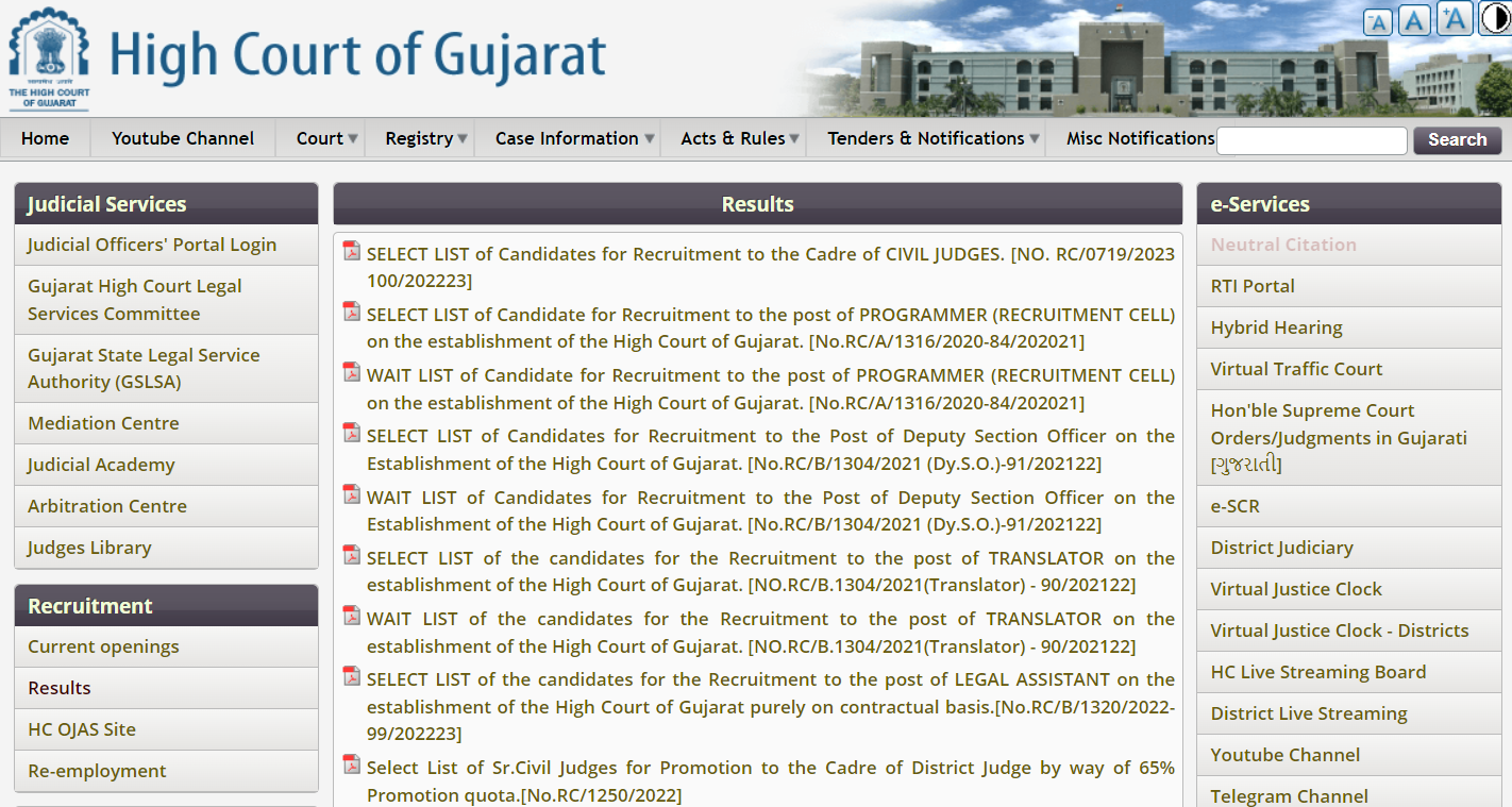 Gujarat High Court Assistant Result 2023:
