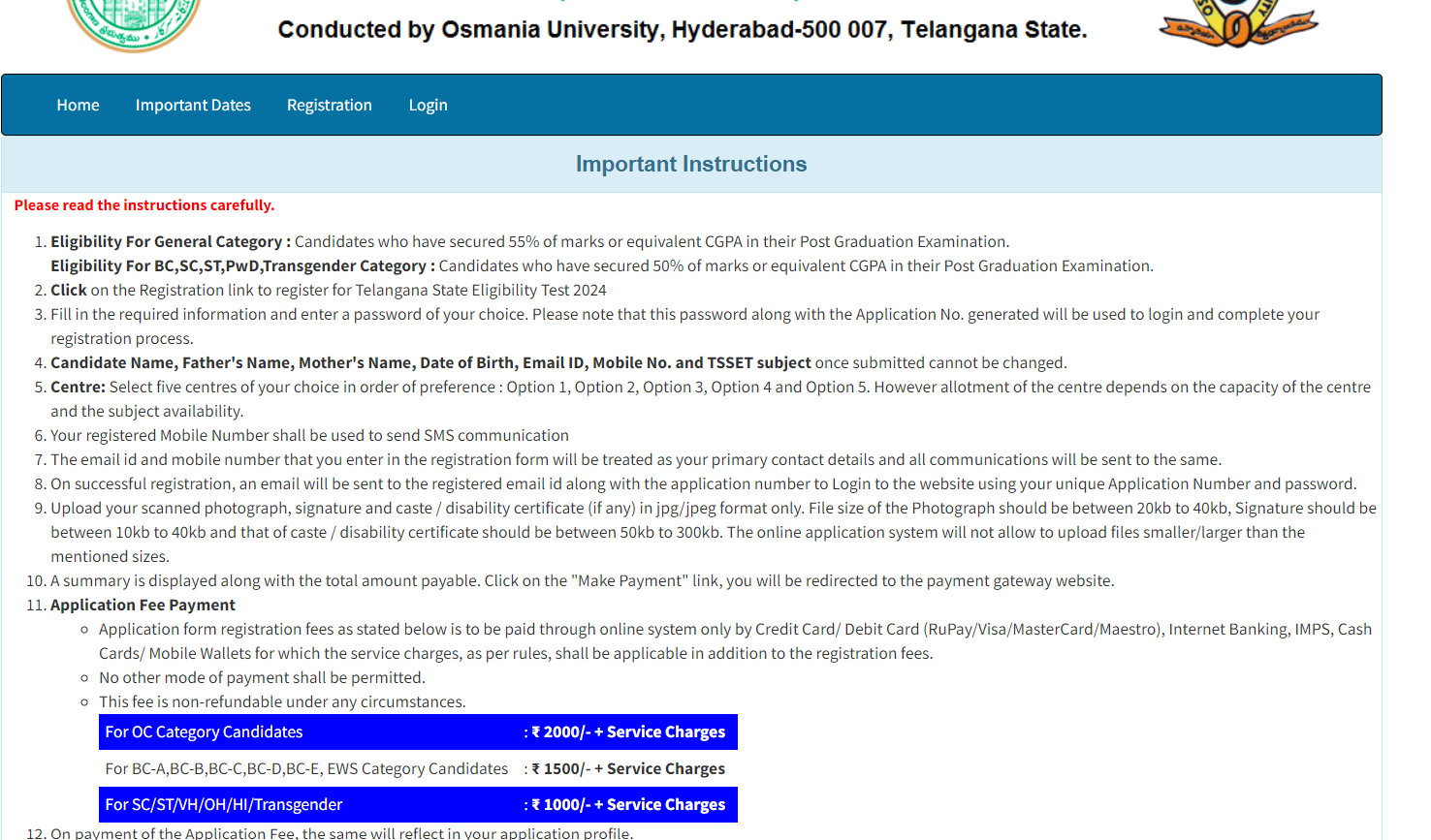 TS SET Online Form 2024