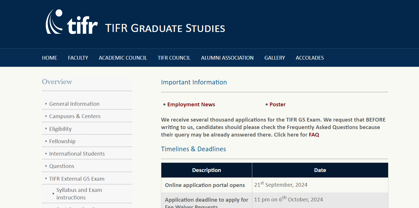 TIFR GS Exam Date 2025 