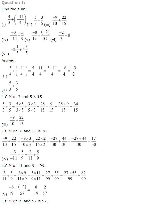 NCERT Solutions for Class 7 Maths Rational Numbers Exercise 9.2