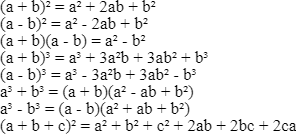 Class 8 Algebraic Formulas
