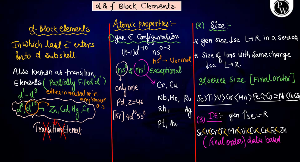 D and F Block Elements Class Notes for NEET