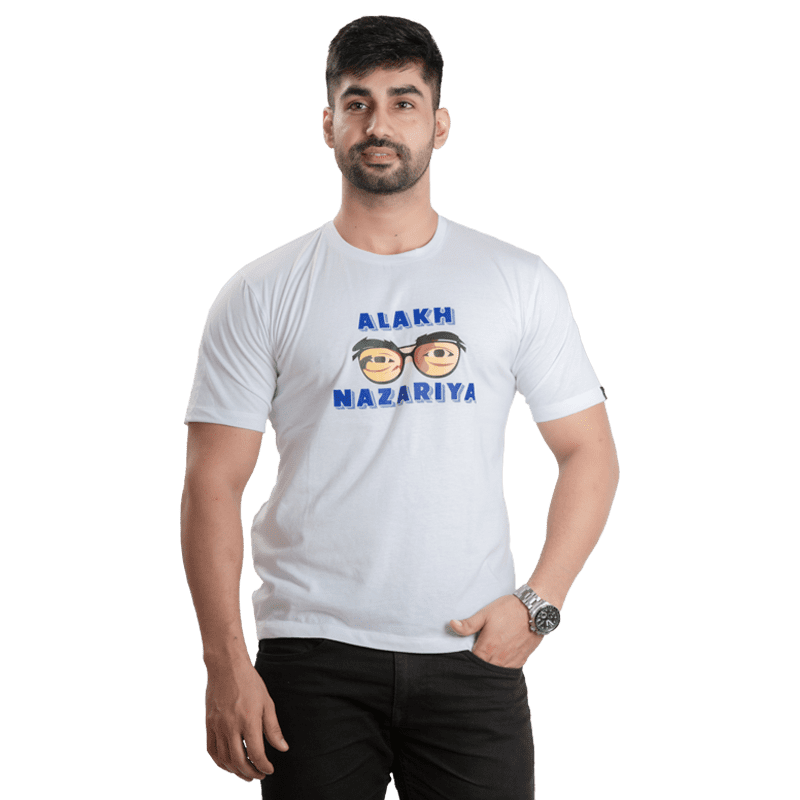 "Alakh Nazariya" Printed 100% cotton unisex White T-Shirt M