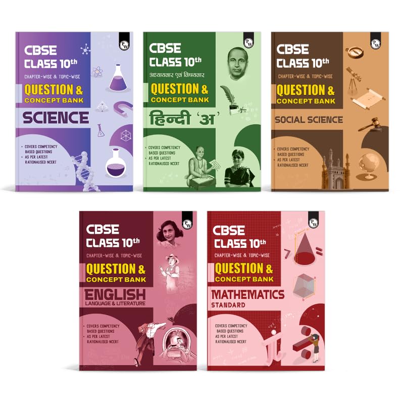 CBSE Class 10th Science + Math + English + Social Science and Hindi Combo Set of 5 Books Question & Concept Bank Chapterwise & Topicwise Exam 2023-2024