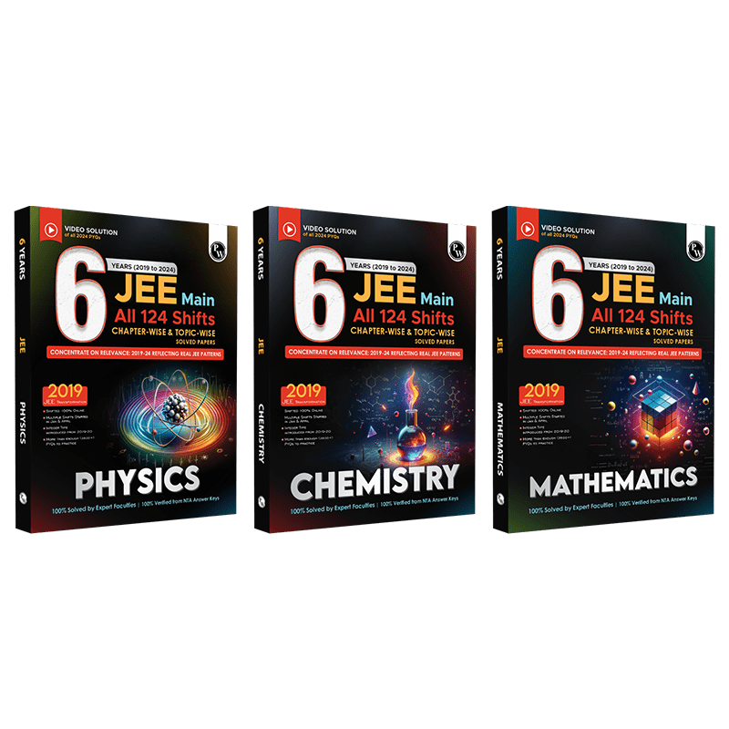 JEE Main 6 Years (2019-2024) Physics, Chemistry, Mathematics Set of 3 Books All Shifts Online Previous Years Solved Papers Chapterwise and Topicwise PYQs For JEE Main 2025 ExamsPW JEE Main 6 Years (2019-2024) Physics, Chemistry, Mathematics Set of 3 Books All Shifts Online Previous Years Solved Papers Chapterwise and Topicwise PYQs For JEE Main 2025 Exams